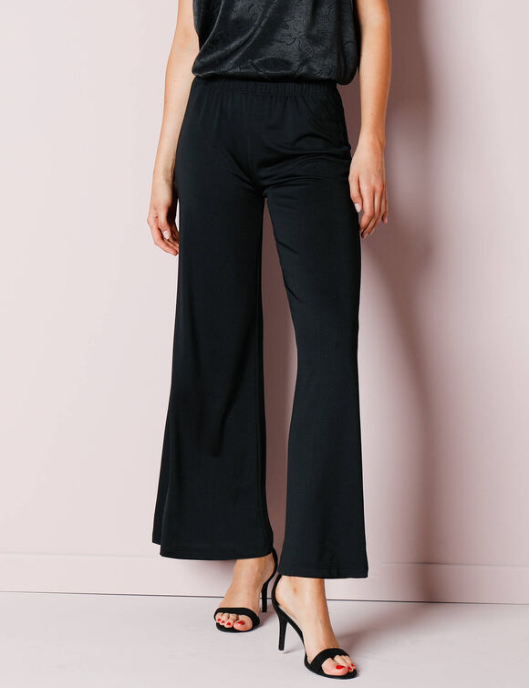Pantalon large en maille, taille élastiquée (noir)