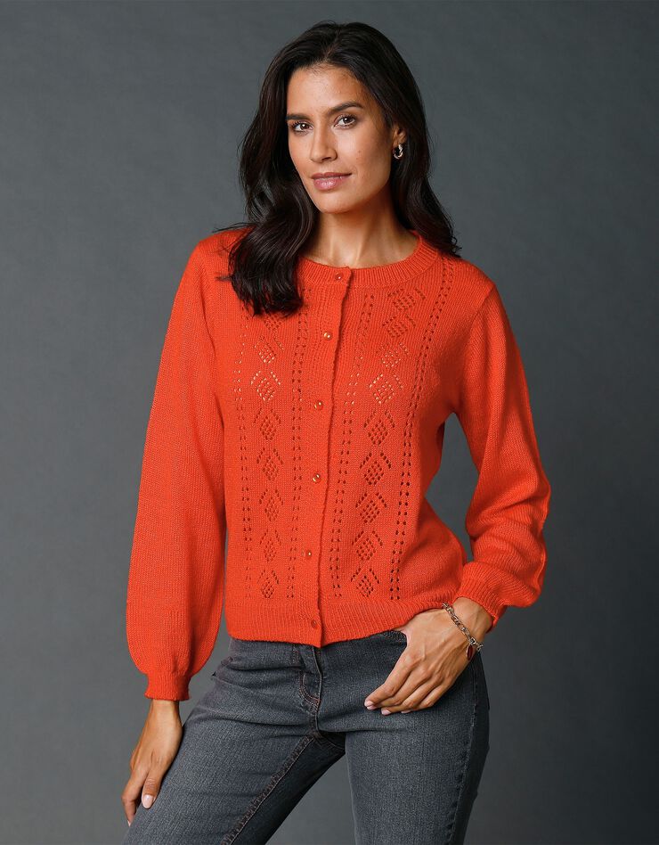 Cardigan boutonné ajouré (orange) Cardigan boutonné ajouré (orange)