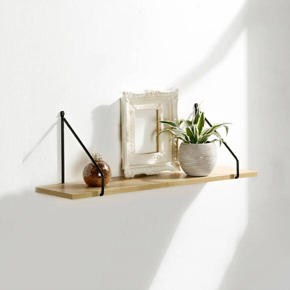 Etag&egrave;re style industriel m&eacute;tal et bois - L 60 cm (noir/bois)