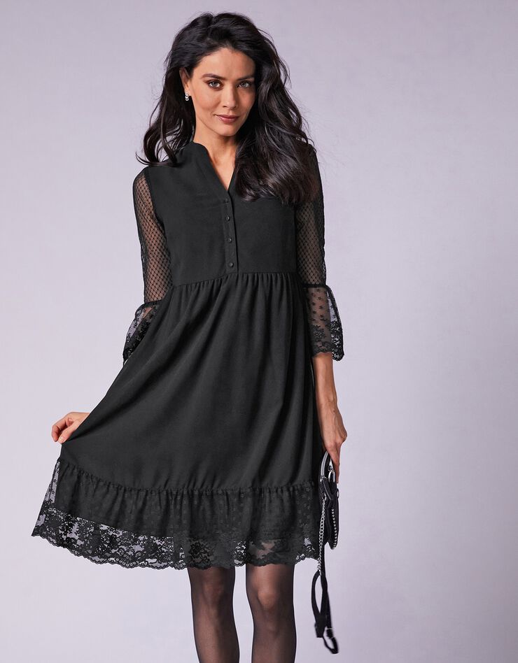 Robe dentelle manches 3/4 (noir) Robe dentelle manches 3/4 (noir)
