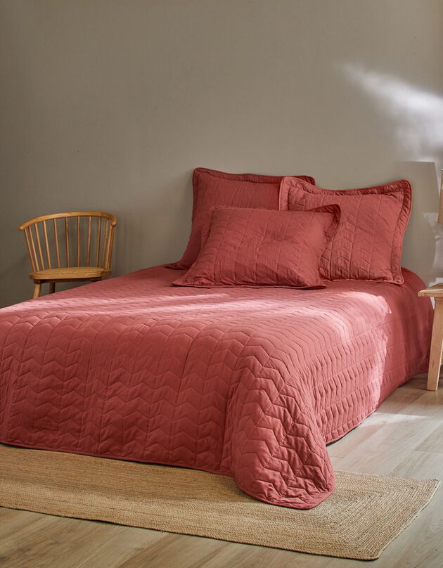 Couvre-lit uni matelassé reliéfé géométrique (bois de rose)