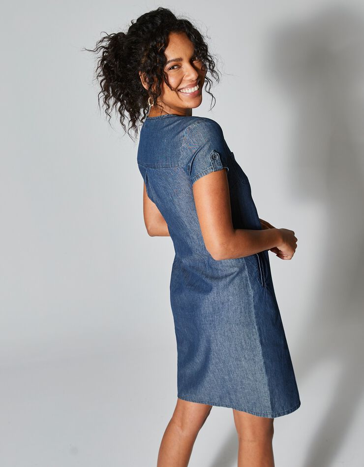 Robe col tunisien, denim léger (stone)