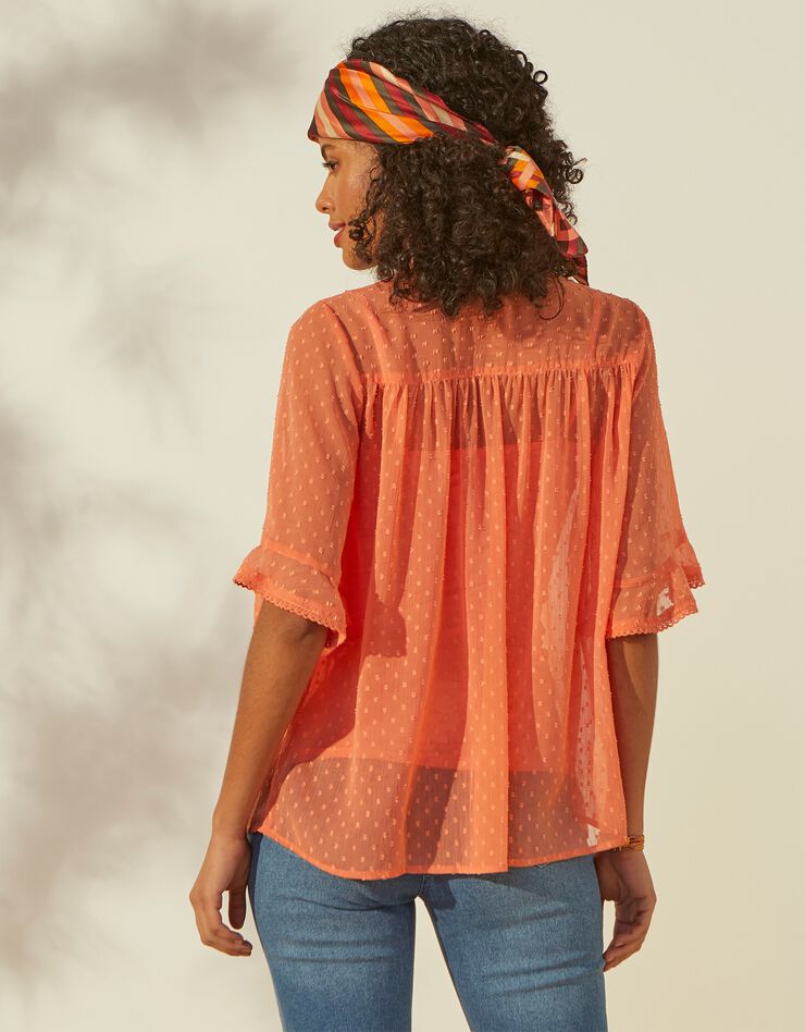 Blouse voile plumetis manches courtes (pêche) Blouse voile plumetis manches courtes (pêche)