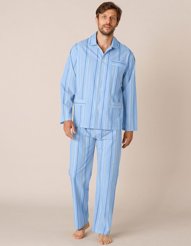 Pyjama rayé polyester/coton popeline (rayé bleu)