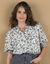 Blouse imprimée manches coudes, crépon (écru / noir)