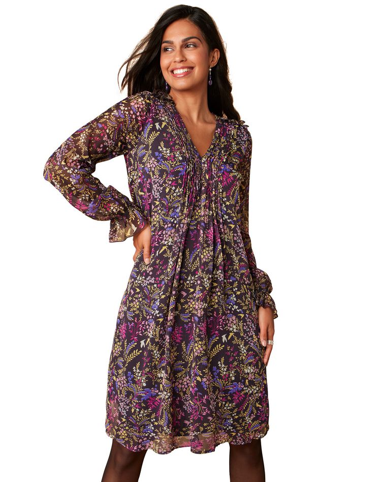 Robe imprimée à plis (violet / violine) Robe imprimée à plis (violet / violine)
