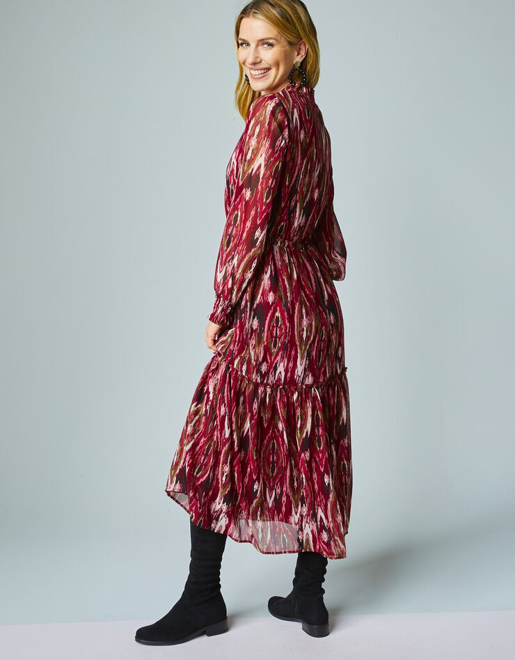 Robe longue volantée en voile Georgette imprimé (bordeaux / écru) Robe longue volantée en voile Georgette imprimé (bordeaux / écru)
