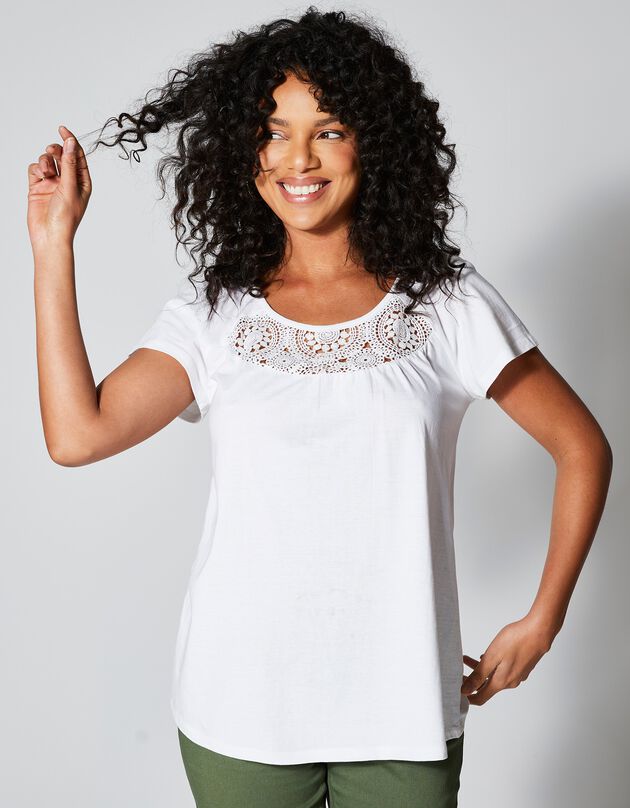 Tee-shirt plastron macramé (blanc)