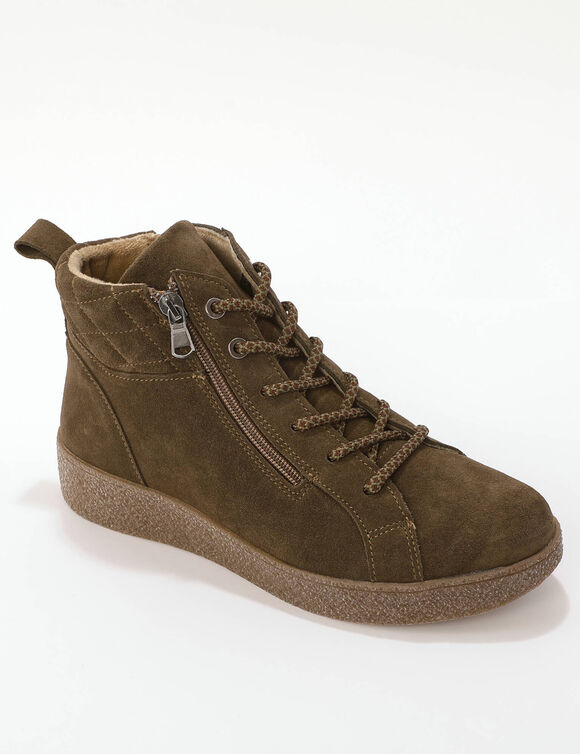 Baskets montantes &agrave; lacets et zipp&eacute;es grande largeur (kaki)