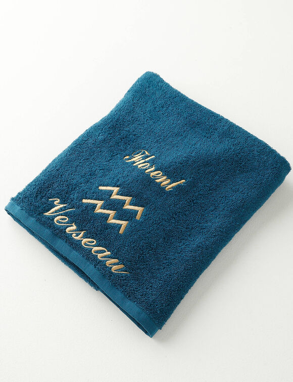 Serviettes de bain brod&eacute;es signe astrologique, &agrave; personnaliser - 420g/m2 (verseau)