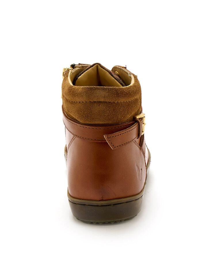Baskets montantes zippées à lacets largeur confort en cuir (marron) Baskets montantes zippées à lacets largeur confort en cuir (marron)