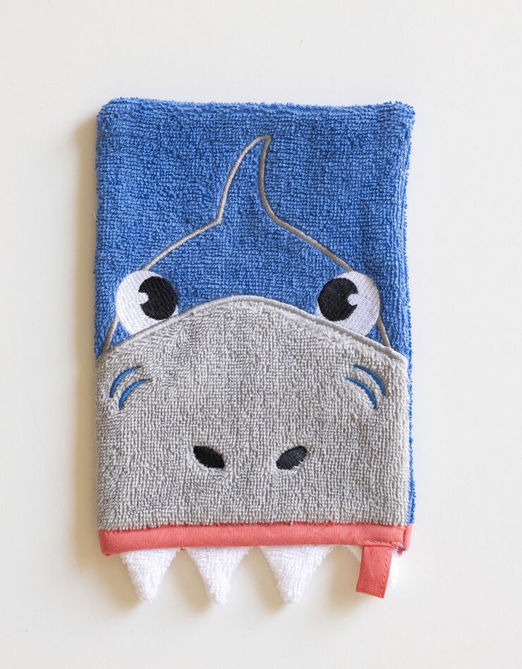 Collection éponge enfant brodée requin coton - 380g/m2 (bleu dur)