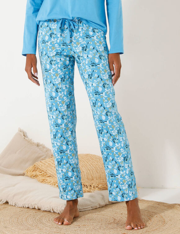 Pantalon de pyjama imprimé fleuri (bleu / écru)