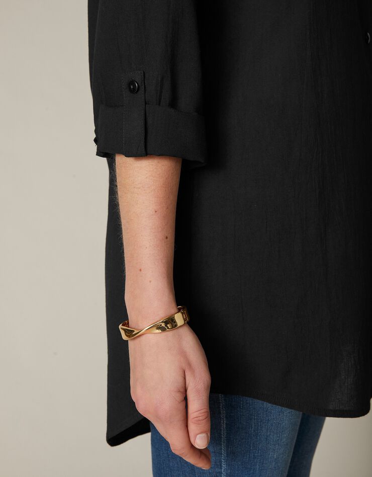 Chemise longue unie boutonnée (noir) Chemise longue unie boutonnée (noir)