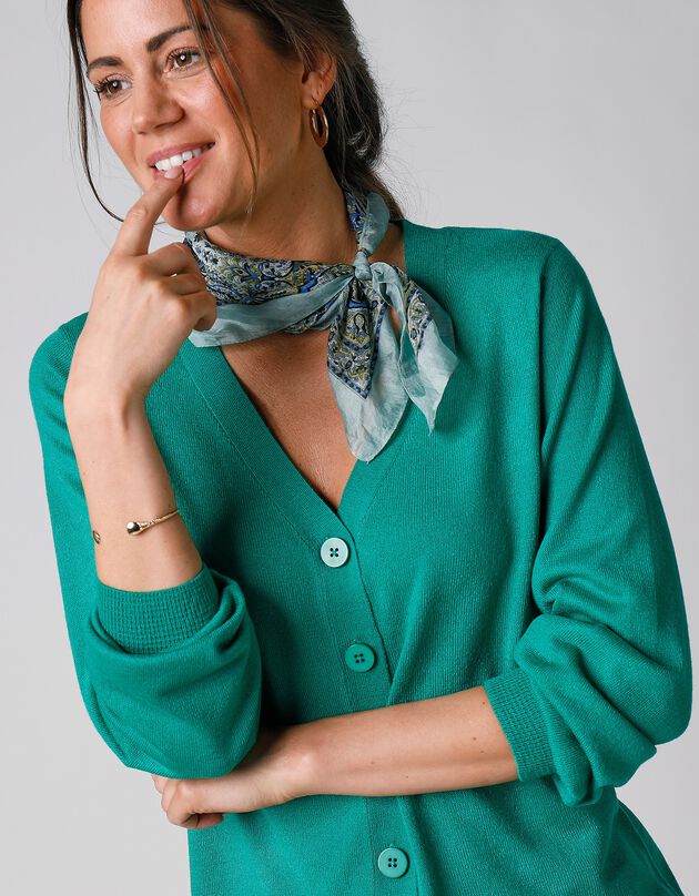 Gilet col V boutonné, toucher cachemire (vert pomme) Gilet col V boutonné, toucher cachemire (vert pomme)