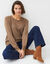 Pull col rond maille ajour&eacute;e, toucher doux (taupe)