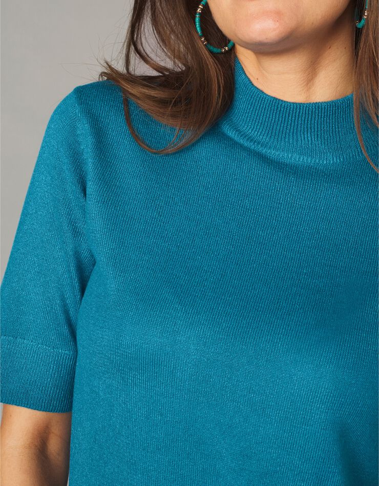 Pull col montant manches courtes toucher cachemire (bleu prusse) Pull col montant manches courtes toucher cachemire (bleu prusse)