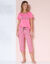 Pantacourt pyjama imprimé fleuri  "Bohème" (rose indien / kaki)