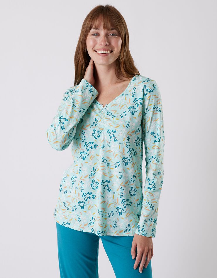 Tee-shirt pyjama manches longues imprimé floral (aqua) Tee-shirt pyjama manches longues imprimé floral (aqua)