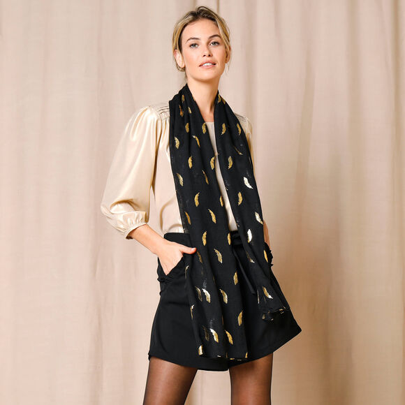 Foulard motif plume (noir)