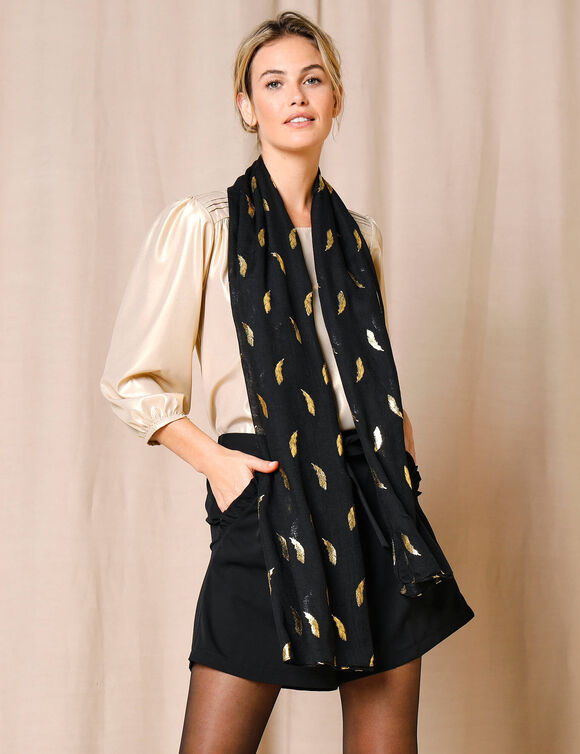 Foulard motif plume (noir)