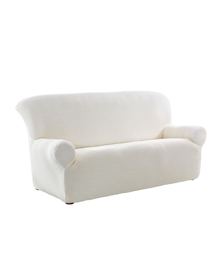 Housse texturée bi-extensible spéciale canapé fauteuil à accoudoirs (écru)