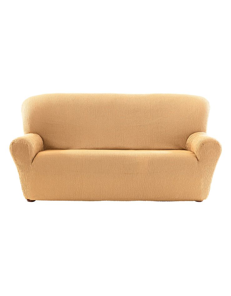 Housse extensible jacquard gaufré - fauteuil et canapé (beige foncé)