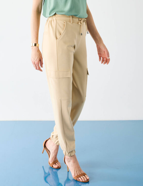 Pantalon cargo, maille milano (sable)