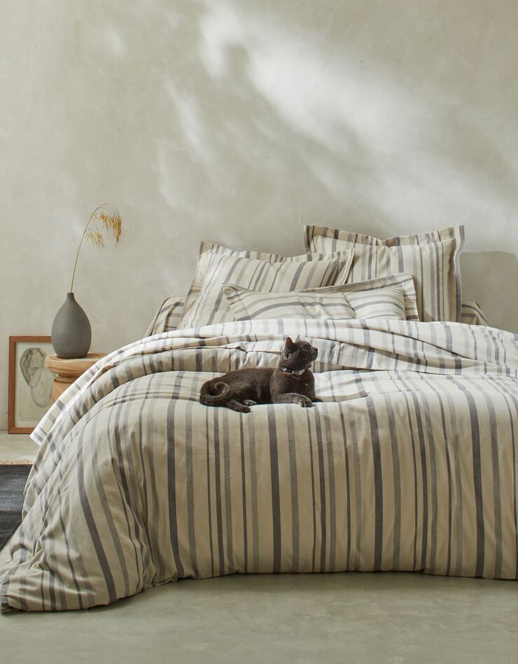 Linge de lit en flanelle rayée tissé-teint (gris)