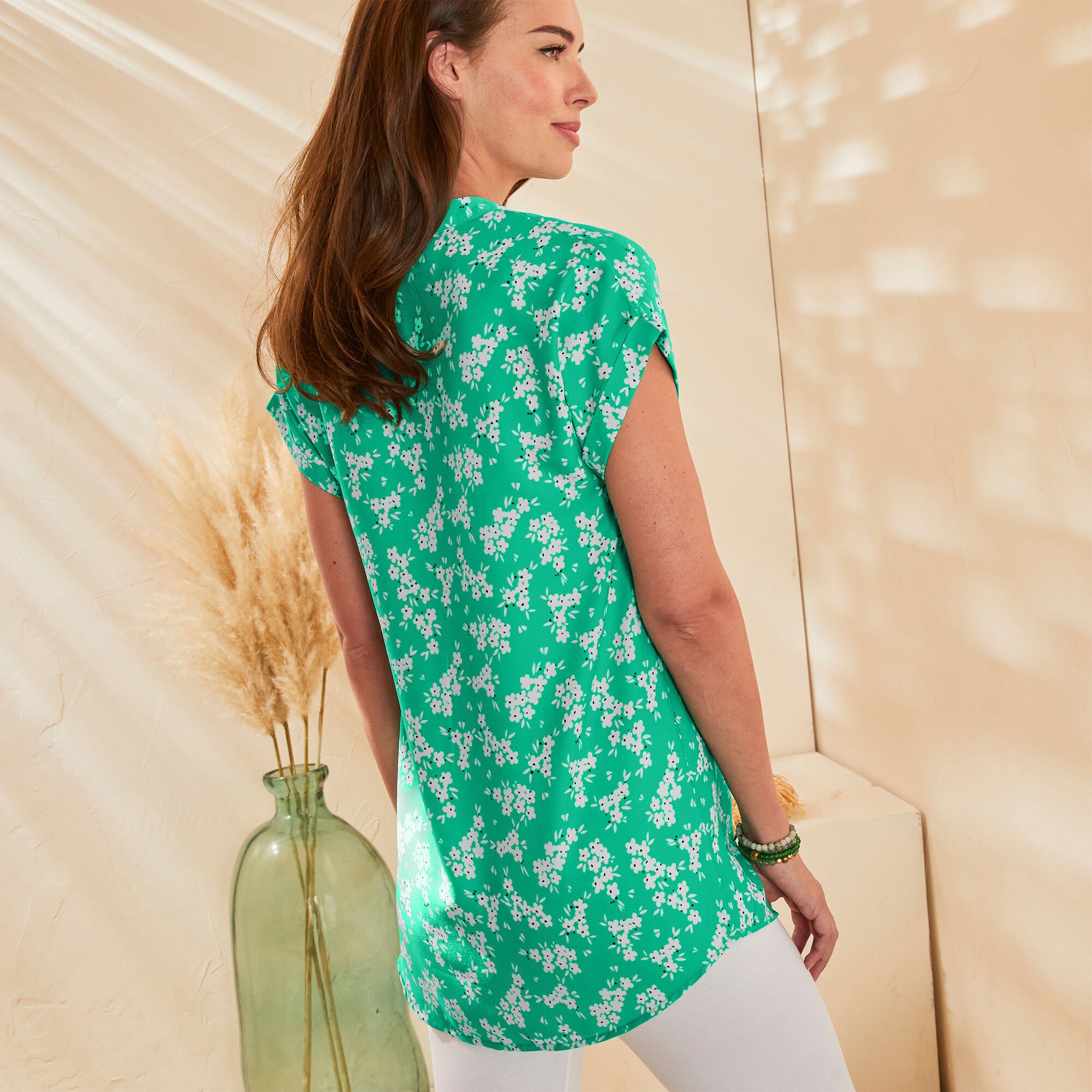 Chemisier Femme BLANCHE PORTE - Taille 42, Vert, Manches Courtes En Coton Voile Et Dentelle - Occasion Très Bon état