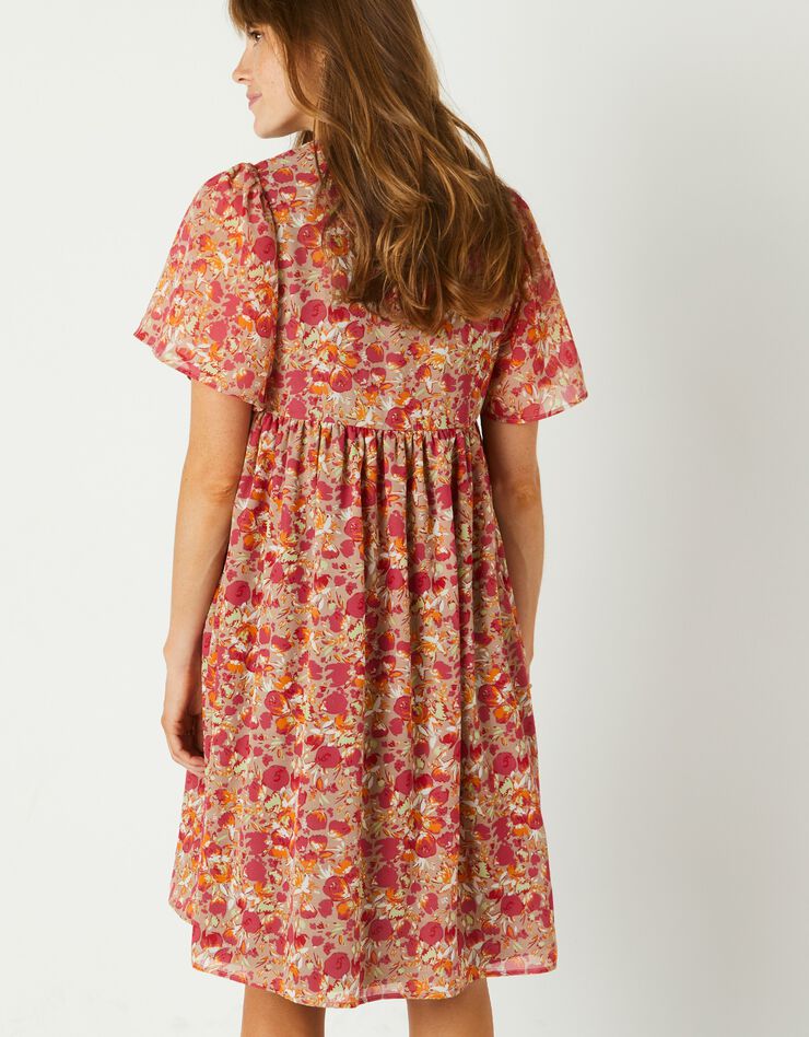 Robe évasée, voile imprimé (praline)