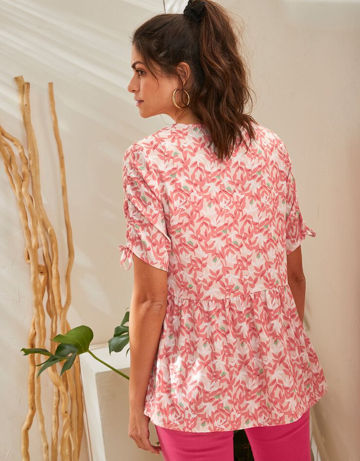 Blouse boutonnée imprimée (beige / corail) Blouse boutonnée imprimée (beige / corail)