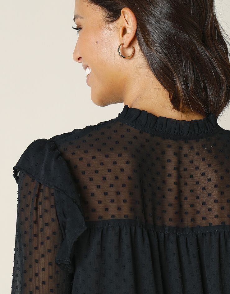 Blouse plumetis, macramé et volants (noir) Blouse plumetis, macramé et volants (noir)