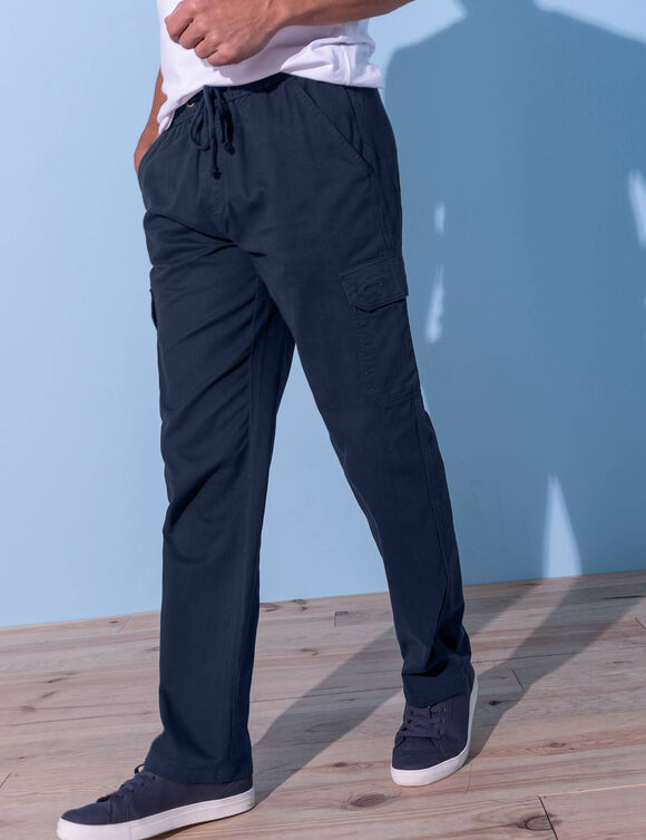 Pantalon cargo gabardine élastiqué (marine)