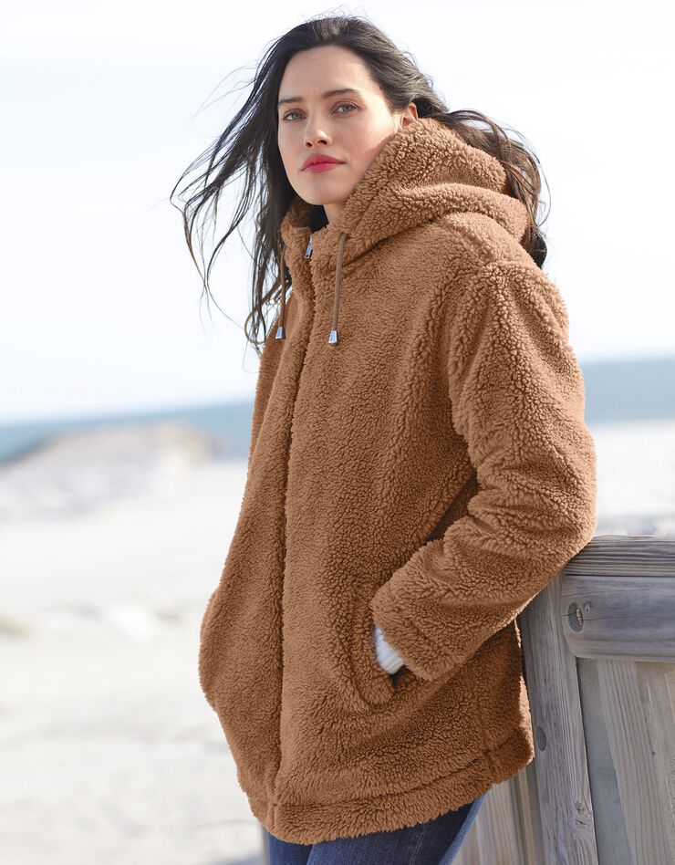 Manteau bouclette à capuche zippé (caramel) Manteau bouclette à capuche zippé (caramel)