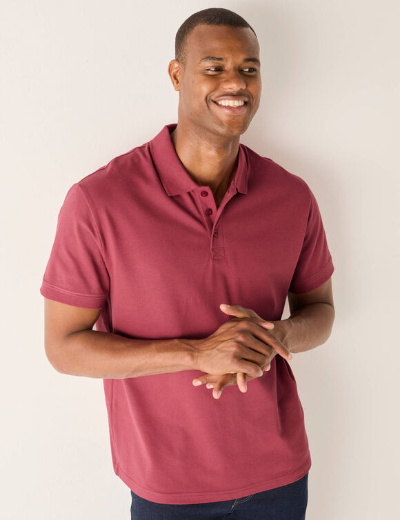 Polo uni maille piqu&eacute;e manches courtes (rose fonc&eacute;)