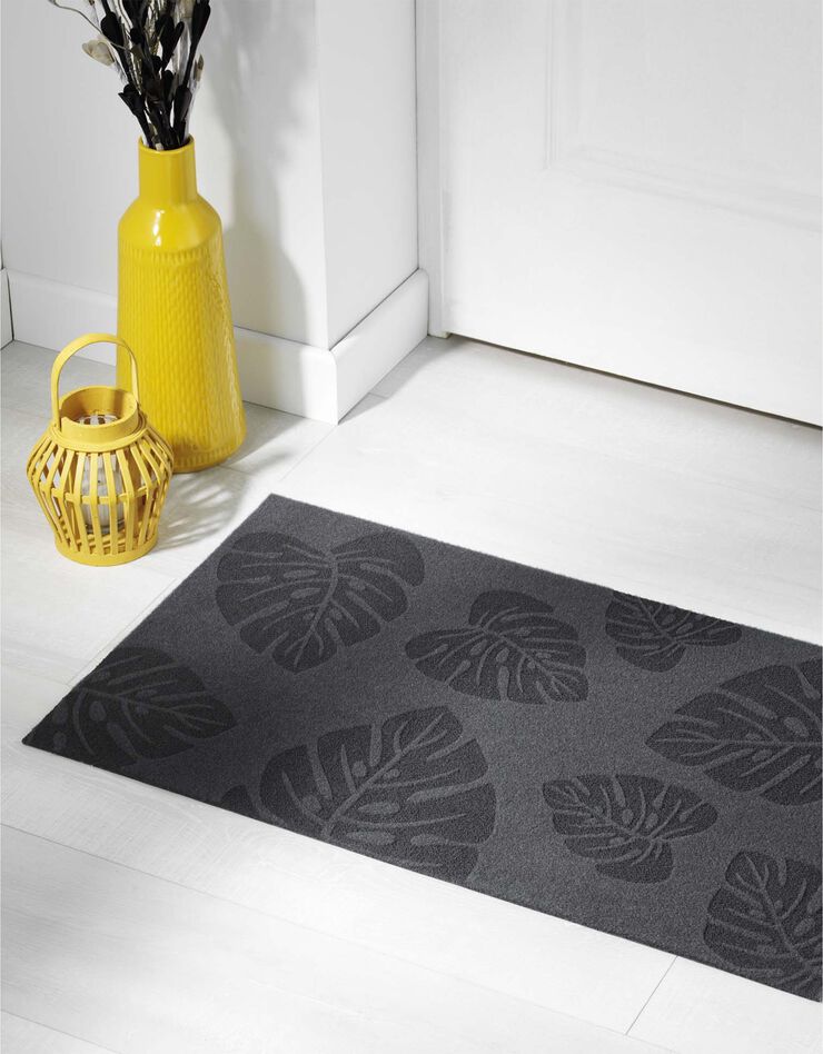 Tapis anti-poussière motif feuillage reliefé (noir)