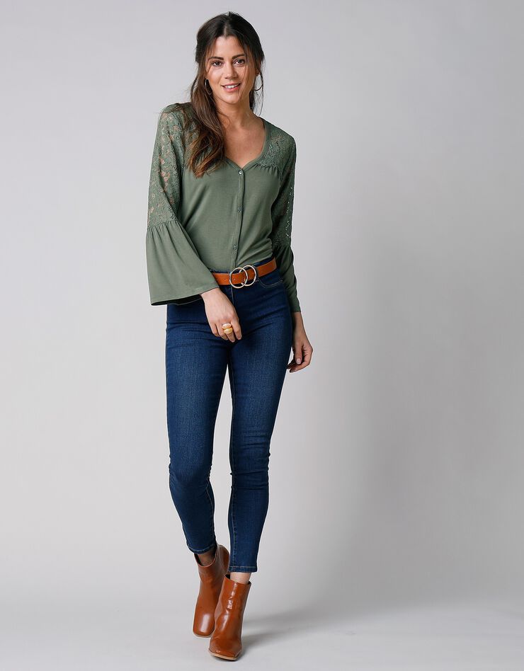 Tee-shirt boutonné manches 3/4 dentelle (bronze) Tee-shirt boutonné manches 3/4 dentelle (bronze)