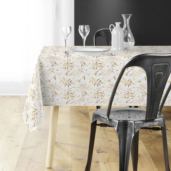 Nappe motif végétal métallisé (blanc / doré)