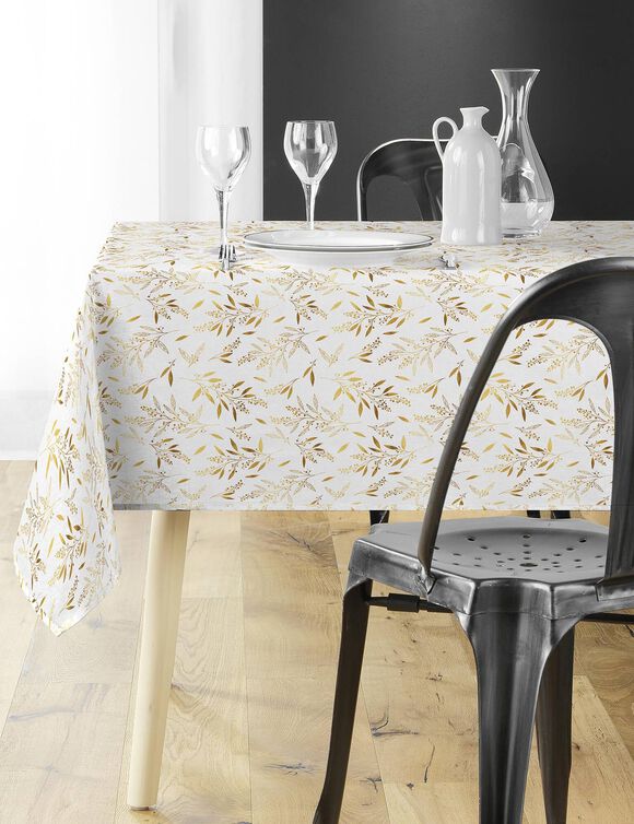 Nappe motif végétal métallisé (blanc / doré)