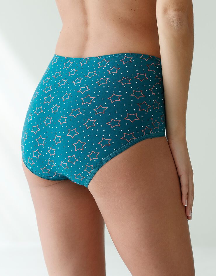 Culotte coton maxi imprimée "étoiles" - lot de 6 (vert / corail) Culotte coton maxi imprimée "étoiles" - lot de 6 (vert / corail)
