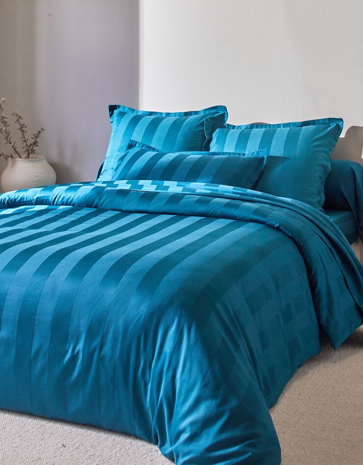 Linge de lit satin rayé (bleu paon)