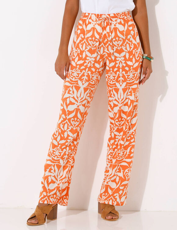 Pantalon large fluide, imprimé bicolore (mandarine / beige)
