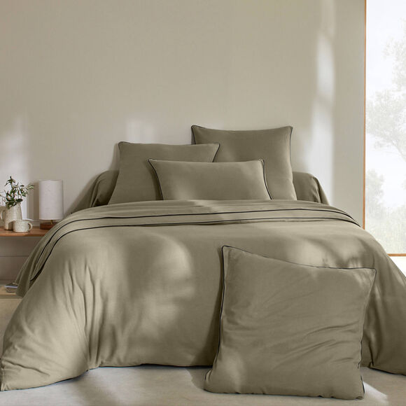 Linge de lit uni flanelle passepoil contrasté, collection "Intemporelle" (eucalyptus)