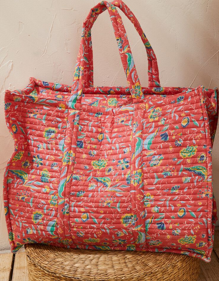 Grand sac de rangement, imprimé floral Indian Summer  (corail / écru)