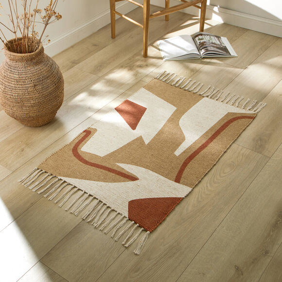Tapis rectangulaire impression graphique (naturel / terracotta)