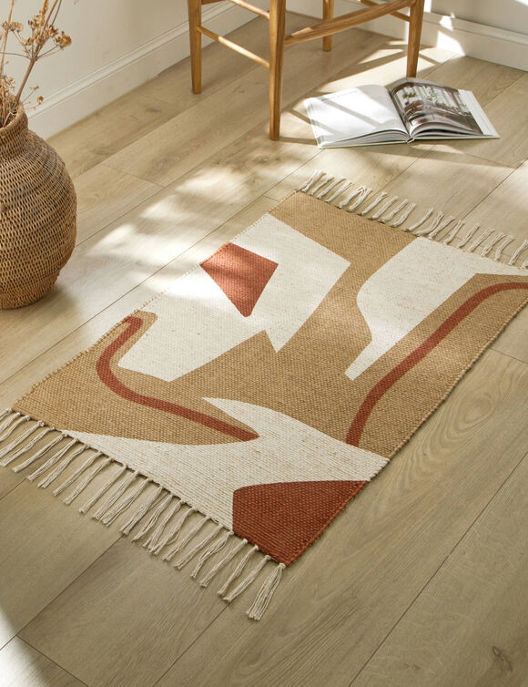 Tapis rectangulaire impression graphique (naturel / terracotta)