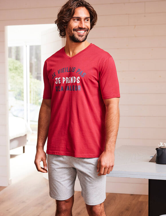 Pyjama short message (bordeaux / gris chin&eacute;)