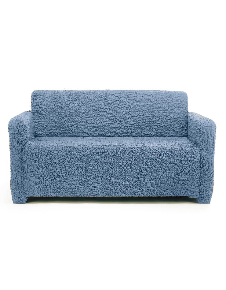 Housse gaufrée bi-extensible canapé fauteuil accoudoirs (bleu ciel)