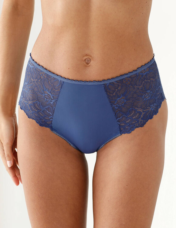 Culotte microfibre et dentelle stretch forme maxi taille haute - lot de 2 (noir + bleu)